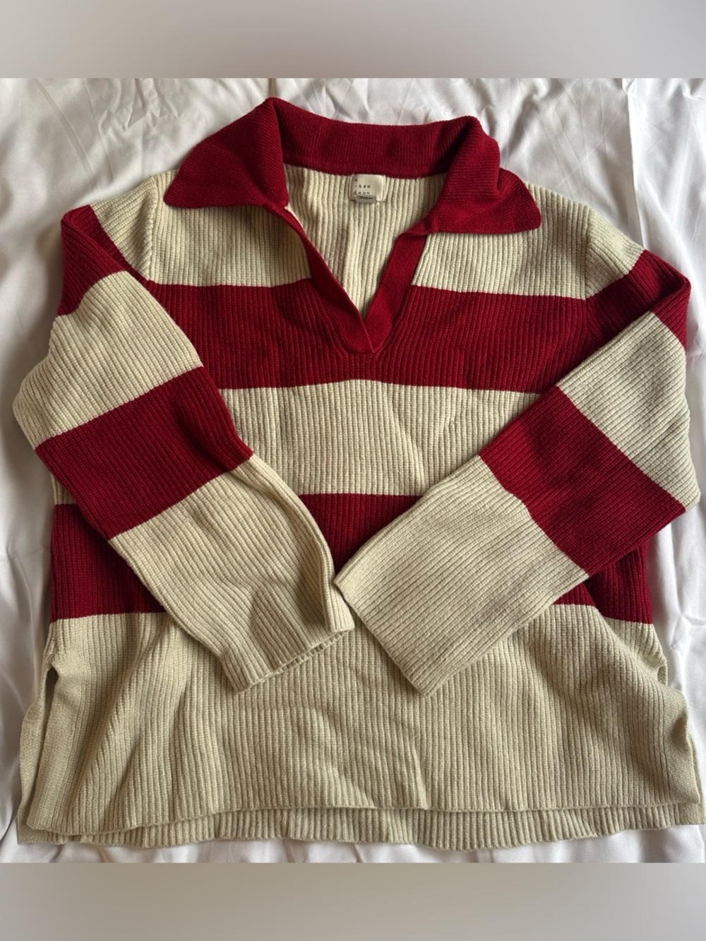 a new day Women’s Red and Cream Striped V-Neck Sweater